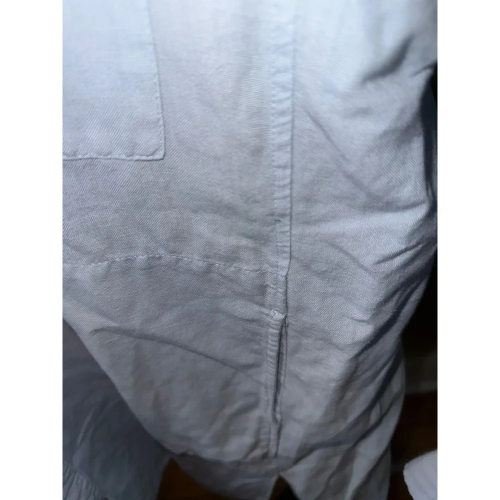 Free People Light Blue Linen Blend Button Down Tunic Shirt Oversized Womens L